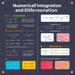 A visually engaging educational poster on Numerical Integration and Differentiation