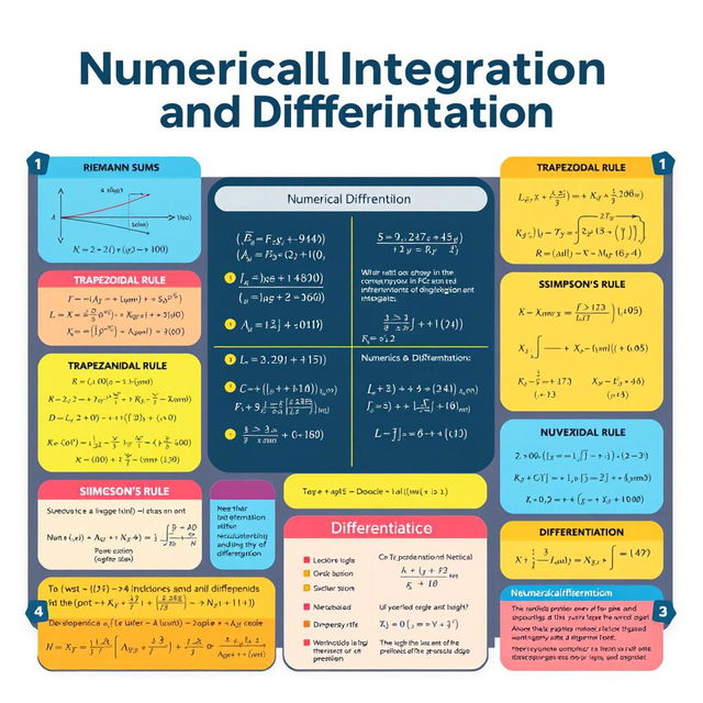 A visually engaging educational poster on Numerical Integration and Differentiation