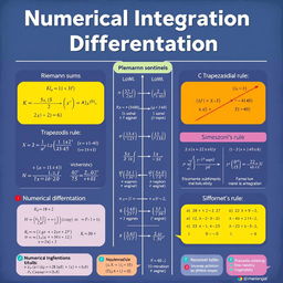 A visually engaging educational poster on Numerical Integration and Differentiation