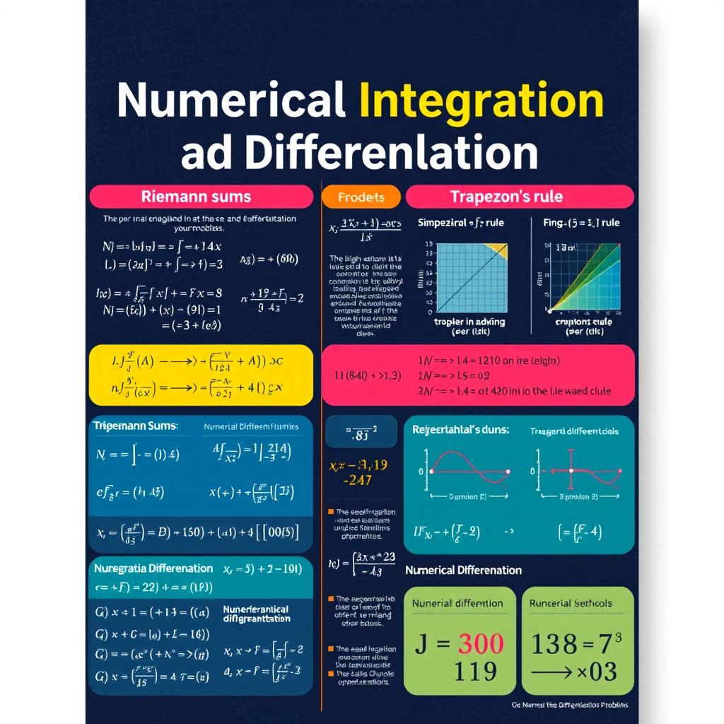 A visually engaging educational poster on Numerical Integration and Differentiation