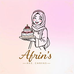 A luxurious and attractive line-style logo for a bakery named 'Afrin's Cake Canvas'