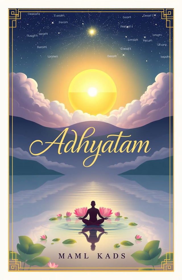 An artistic and thought-provoking cover for a poetry book, embodying the concept of 'adhyatam' (spirituality)