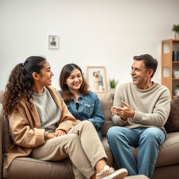 A heartwarming scene of loving parents showing respect and support to their teenager child