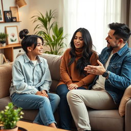 A heartwarming scene of loving parents showing respect and support to their teenager child