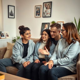 A heartwarming scene of loving parents showing respect and support to their teenager child