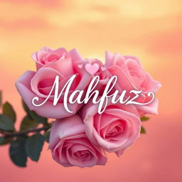 A beautifully romantic theme centered around the name 'Mahfuz' with symbols and imagery of love