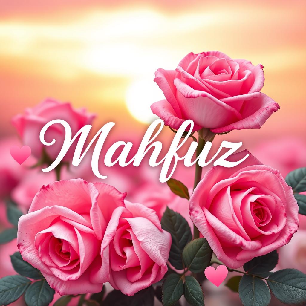 A beautifully romantic theme centered around the name 'Mahfuz' with symbols and imagery of love