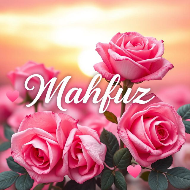 A beautifully romantic theme centered around the name 'Mahfuz' with symbols and imagery of love