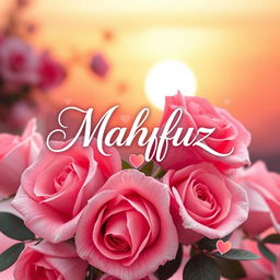 A beautifully romantic theme centered around the name 'Mahfuz' with symbols and imagery of love