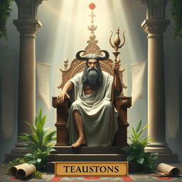 A serene, mystical scene representing Taurus as The Hierophant from tarot cards