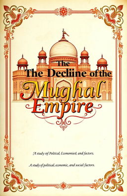 A detailed and vibrant cover page for a history project titled "The Decline of the Mughal Empire"
