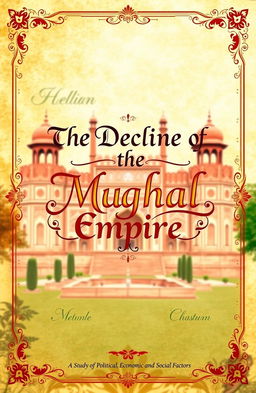 A detailed and vibrant cover page for a history project titled "The Decline of the Mughal Empire"