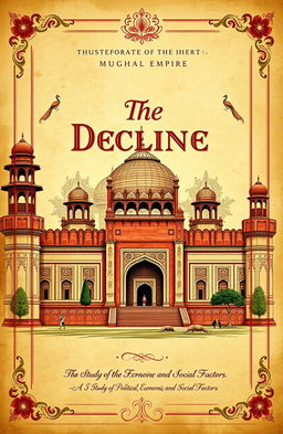 A detailed and vibrant cover page for a history project titled "The Decline of the Mughal Empire"