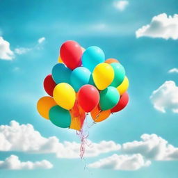 Depict a high-quality digital art image for an Instagram post, filled with vibrant and colorful balloons soaring in the clear blue sky