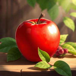 A beautifully detailed illustration of a vibrant red apple, showcasing its glossy skin and natural shine