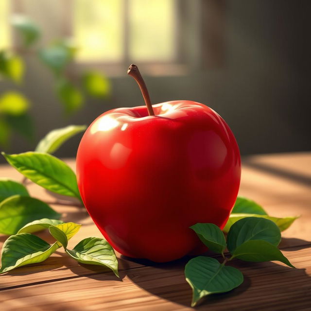 A beautifully detailed illustration of a vibrant red apple, showcasing its glossy skin and natural shine