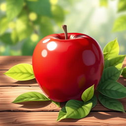A beautifully detailed illustration of a vibrant red apple, showcasing its glossy skin and natural shine