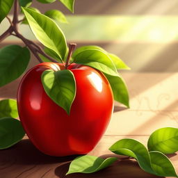 A beautifully detailed illustration of a vibrant red apple, showcasing its glossy skin and natural shine