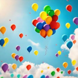 Depict a high-quality digital art image for an Instagram post, filled with vibrant and colorful balloons soaring in the clear blue sky