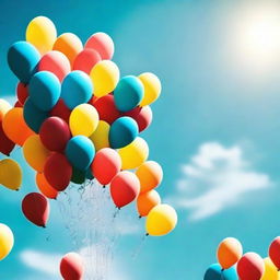 Depict a high-quality digital art image for an Instagram post, filled with vibrant and colorful balloons soaring in the clear blue sky