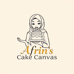 A luxurious and attractive line-style logo for a bakery named 'Afrin's Cake Canvas'