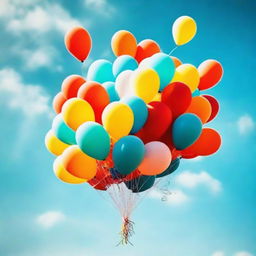 Depict a high-quality digital art image for an Instagram post, filled with vibrant and colorful balloons soaring in the clear blue sky