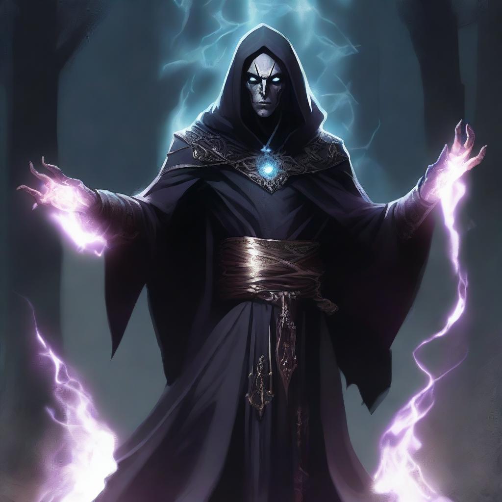 A high-quality digital art image featuring a dark elf necromancer