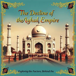 An engaging and visually striking cover page for a history project titled "The Decline of the Mughal Empire"