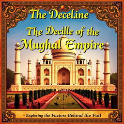 An engaging and visually striking cover page for a history project titled "The Decline of the Mughal Empire"