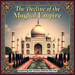 An engaging and visually striking cover page for a history project titled "The Decline of the Mughal Empire"
