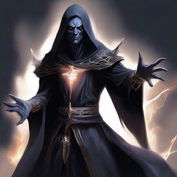 A high-quality digital art image featuring a dark elf necromancer