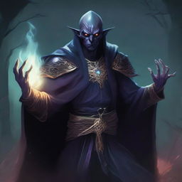 A high-quality digital art image featuring a dark elf necromancer