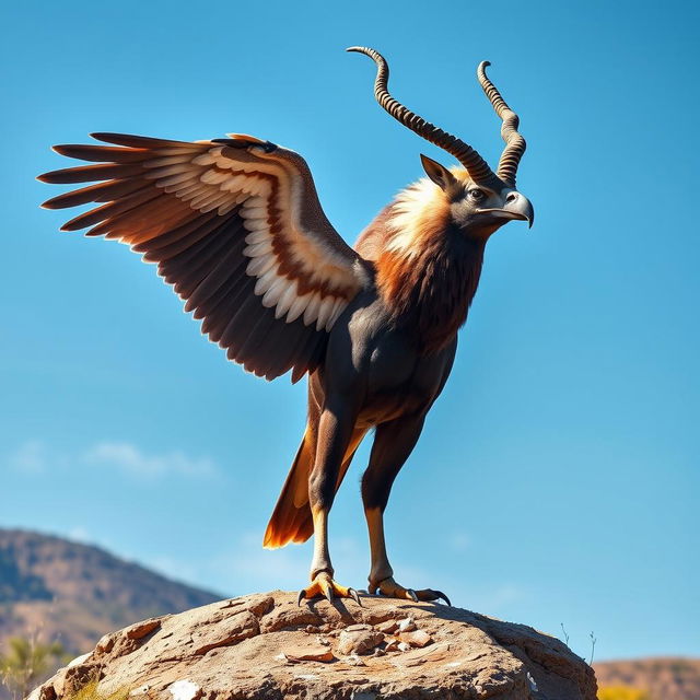 A beautiful hybrid animal that showcases features of both an eagle and a sable antelope