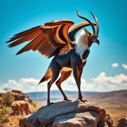 A beautiful hybrid animal that showcases features of both an eagle and a sable antelope
