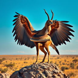 A beautiful hybrid animal that showcases features of both an eagle and a sable antelope