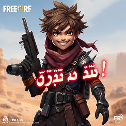 A young Arabic character design for a Free Fire video game, exuding an edgy and insane vibe