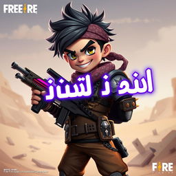 A young Arabic character design for a Free Fire video game, exuding an edgy and insane vibe