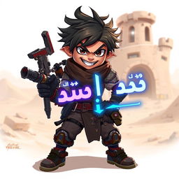 A young Arabic character design for a Free Fire video game, exuding an edgy and insane vibe
