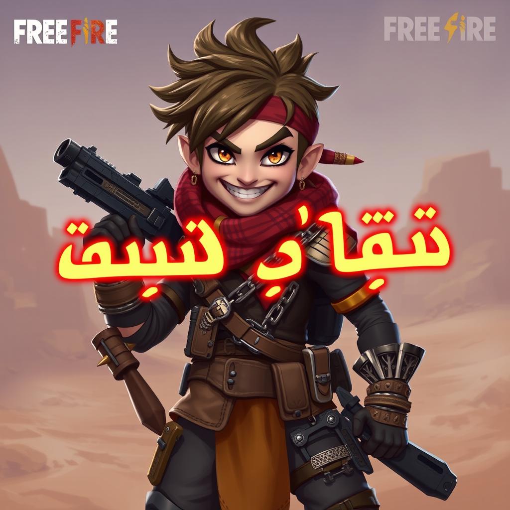 A young Arabic character design for a Free Fire video game, exuding an edgy and insane vibe