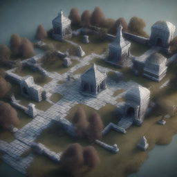 A high-quality 3D render of a Dungeons and Dragons map designed for a cemetery