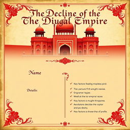 An engaging cover page for a history project focused on the decline of the Mughal Empire