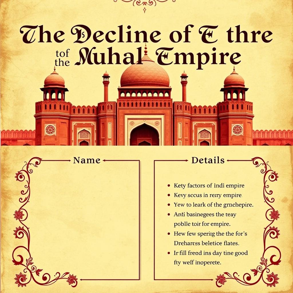 An engaging cover page for a history project focused on the decline of the Mughal Empire