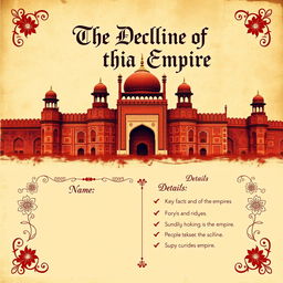 An engaging cover page for a history project focused on the decline of the Mughal Empire