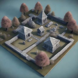 A high-quality 3D render of a Dungeons and Dragons map designed for a cemetery