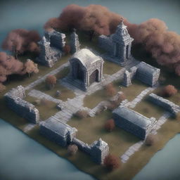 A high-quality 3D render of a Dungeons and Dragons map designed for a cemetery