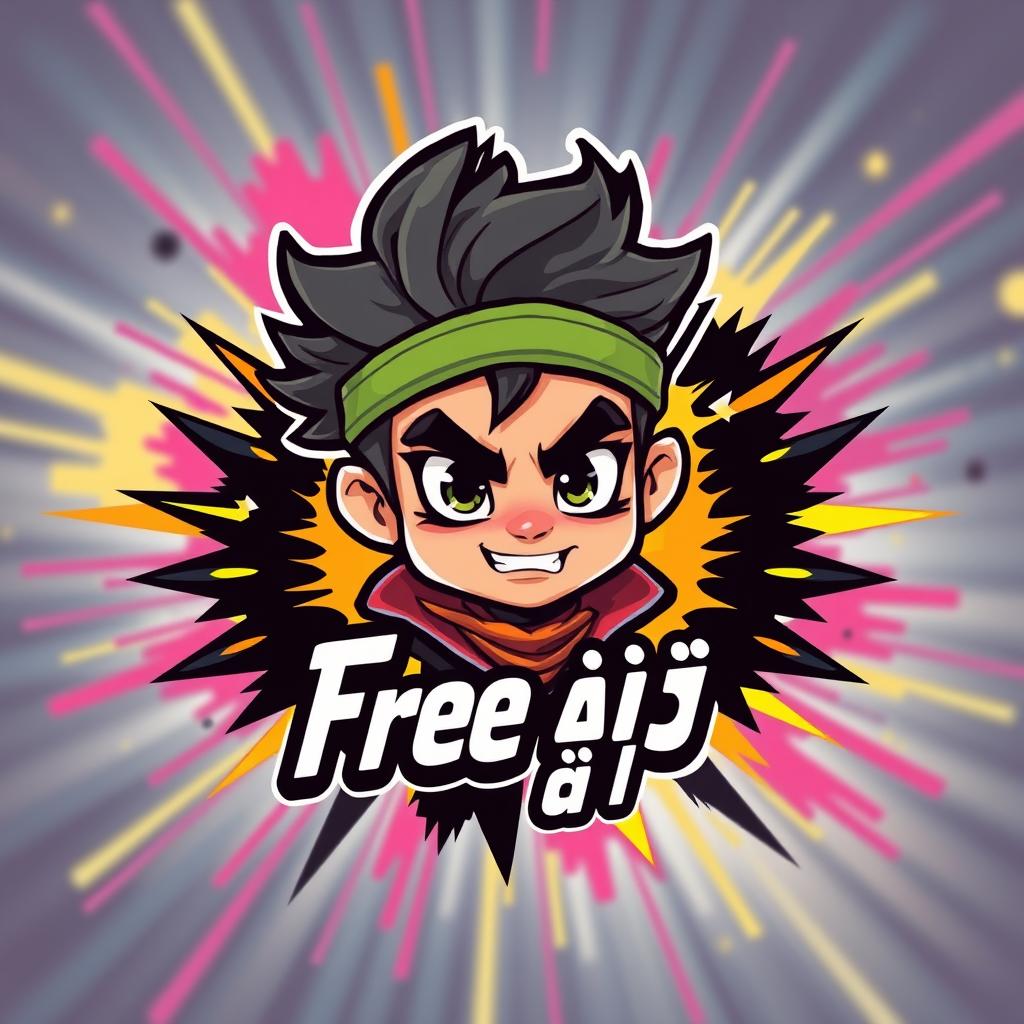 Design a young Arabic character for a Free Fire video game, depicted as a dynamic and insane icon or logo