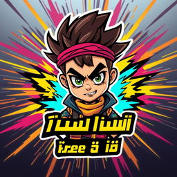 Design a young Arabic character for a Free Fire video game, depicted as a dynamic and insane icon or logo