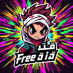 Design a young Arabic character for a Free Fire video game, depicted as a dynamic and insane icon or logo