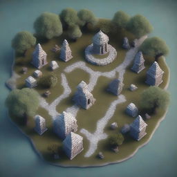 A high-quality top-down 3D render of a Dungeons and Dragons map for a graveyard