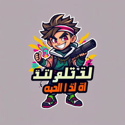 Design a young Arabic character for a video game, depicted as a dynamic and insane icon or logo
